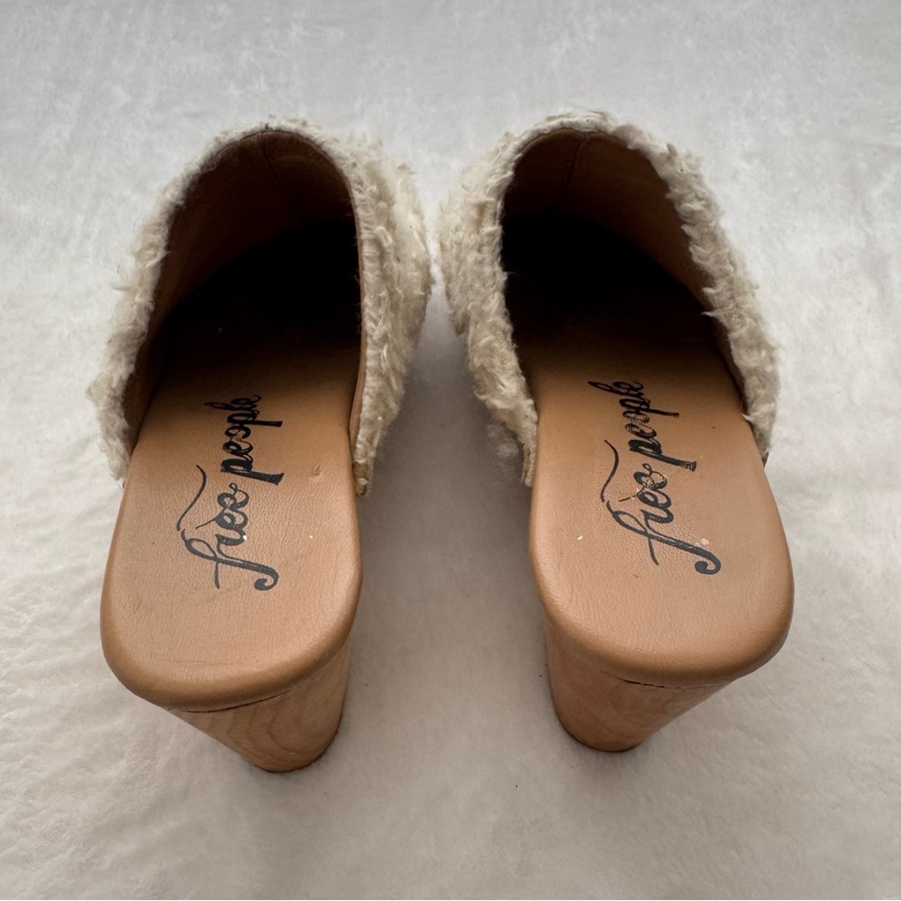 Free People Cream Sherpa Clogs with Wood Heel - Picture 11 of 13